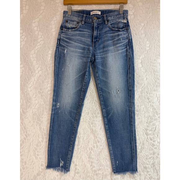 Moussy Vintage Diana Skinny Jeans Light Blue Distressed Raw Hem Cropped Ankle 26 - Picture 2 of 15
